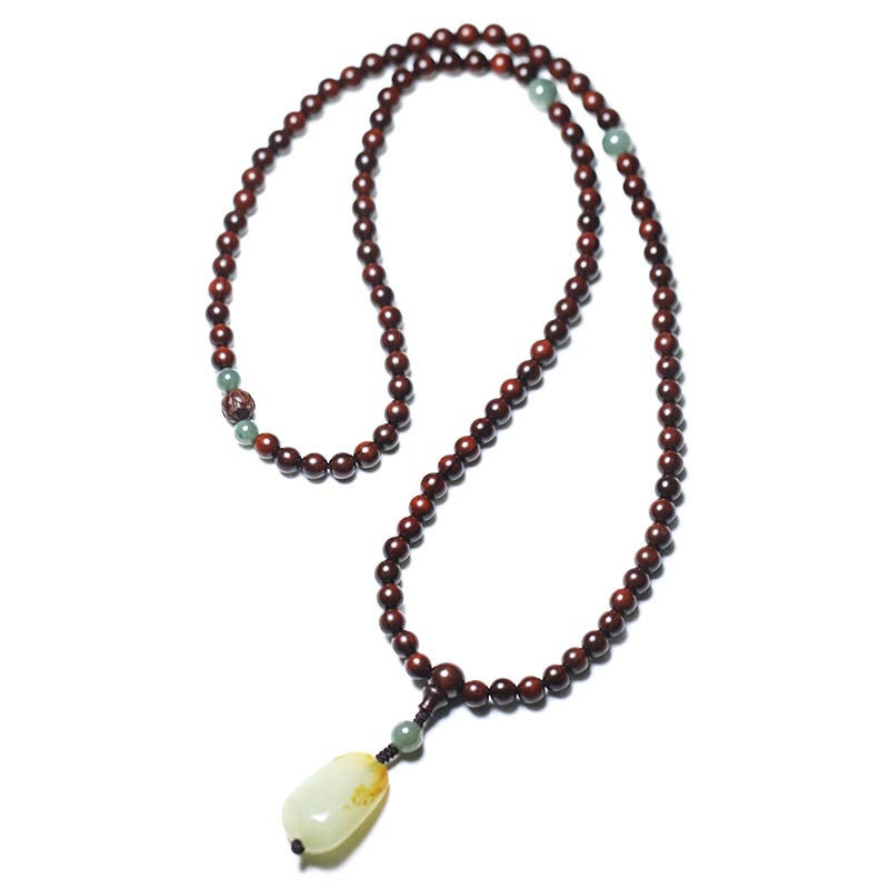 Tibetan Small Leaf Red Sandalwood Jade Mala