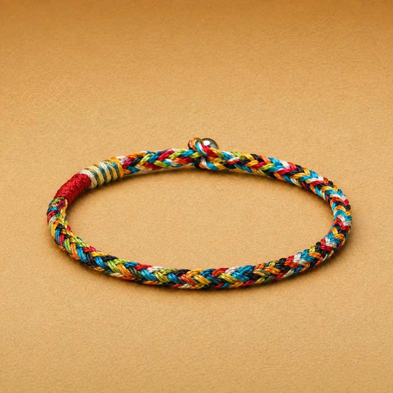 Colorful braided dog collar on a beige background