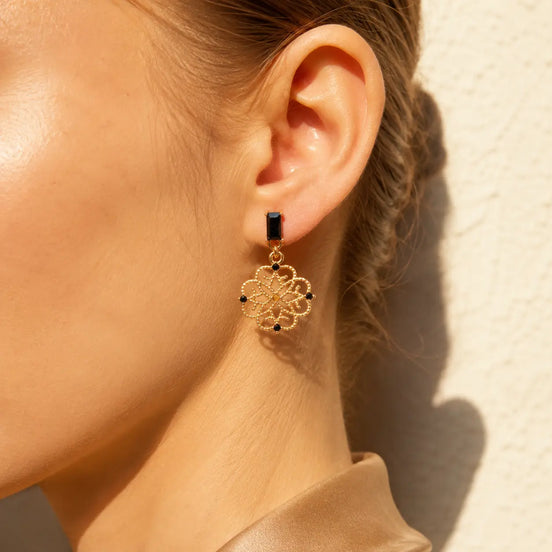 Flower tiger eye earrings display