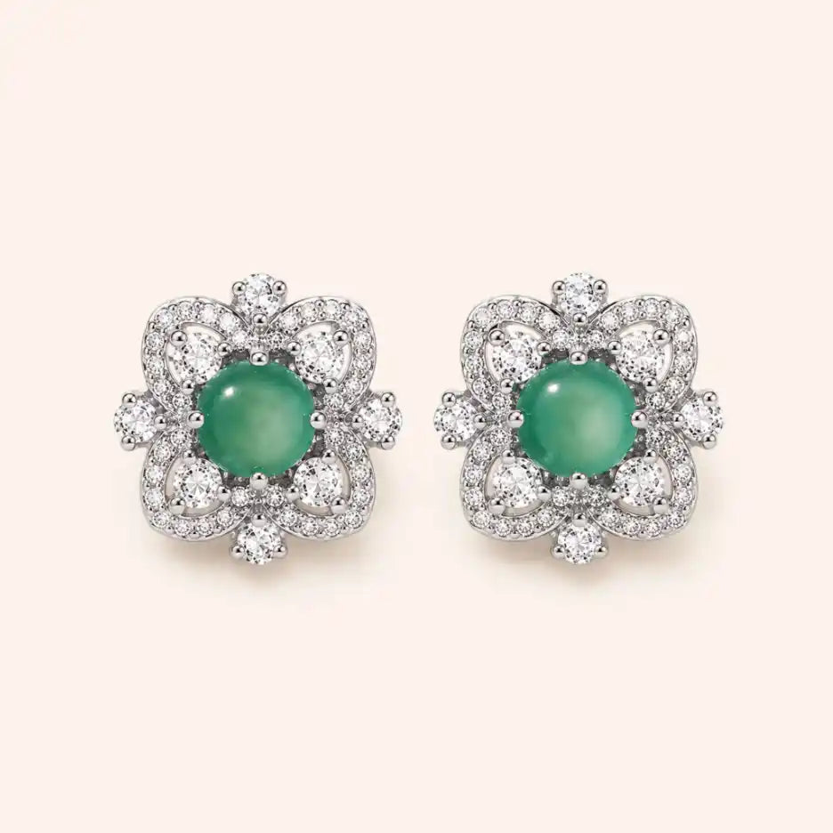 Four-Leaf Clover Chalcedony Stud Earrings with chalcedony and four-leaf clover
