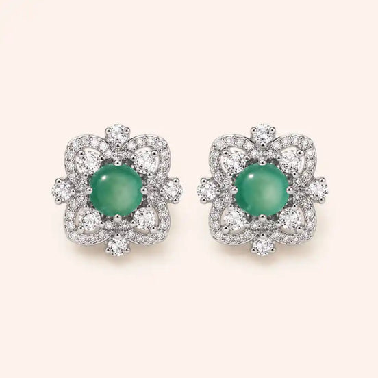 Four-Leaf Clover Chalcedony Stud Earrings with chalcedony and four-leaf clover