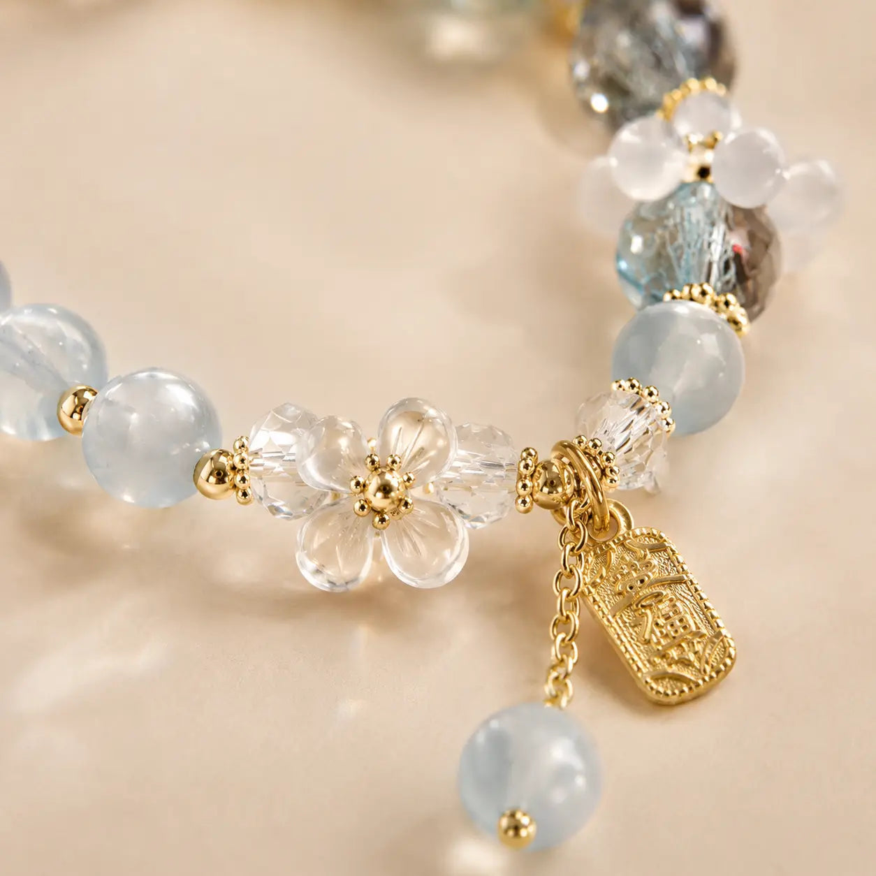 Fu Charm Mixed Stone Bracelet shown from another angle