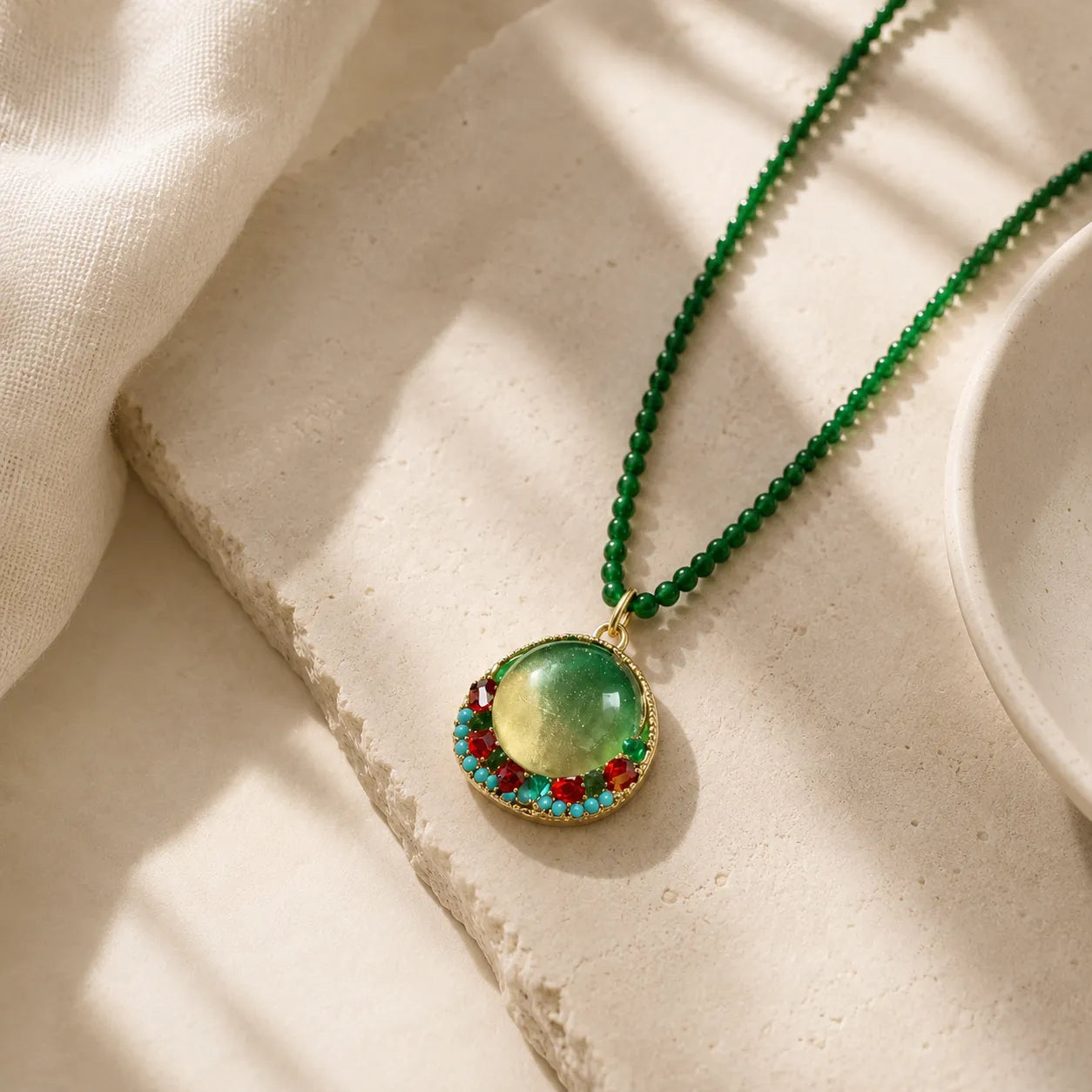 Glass Flower Pendant Necklace detail view