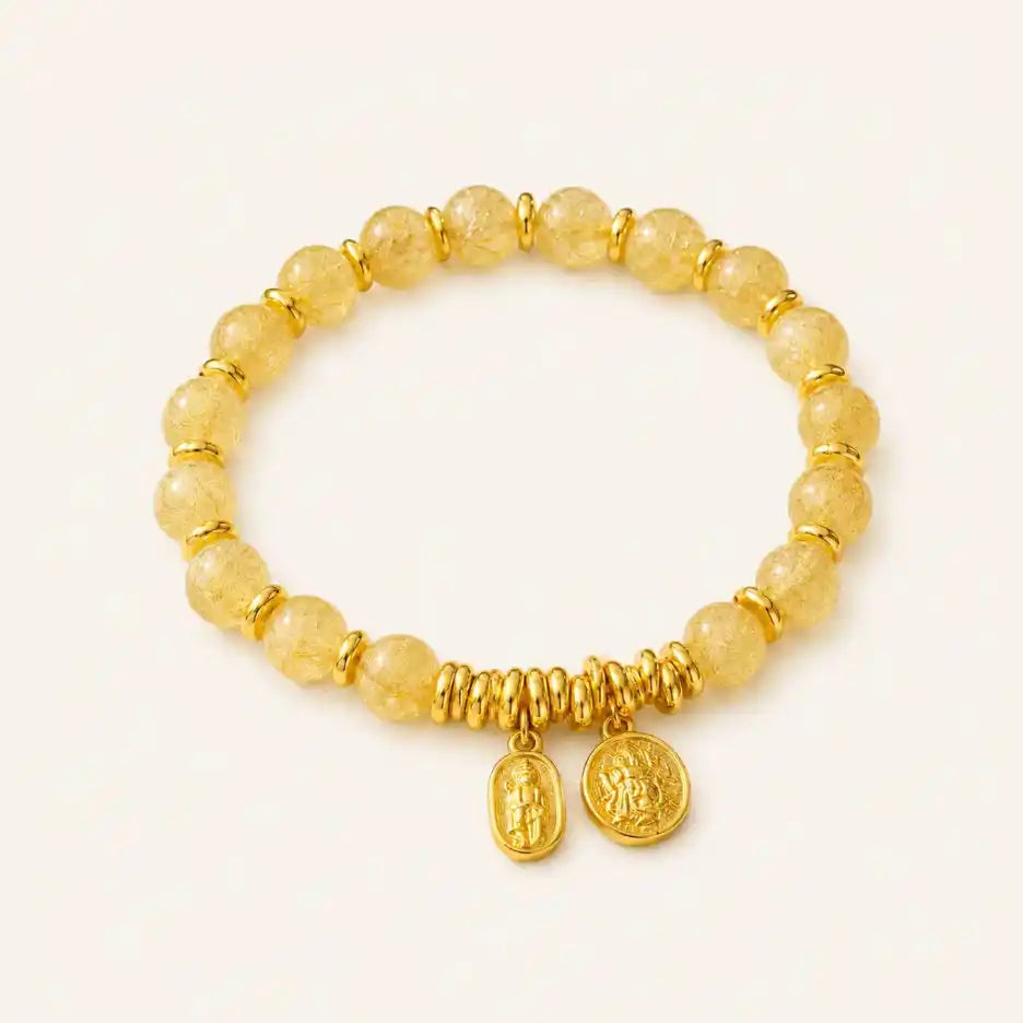 Gold Rutilated Quartz Wealth Bracelet with rutilated quartz
