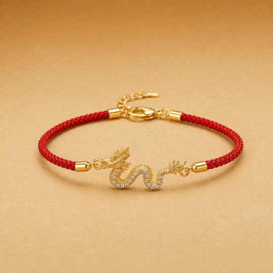 Golden dragon red string bracelet by TheFuMaster