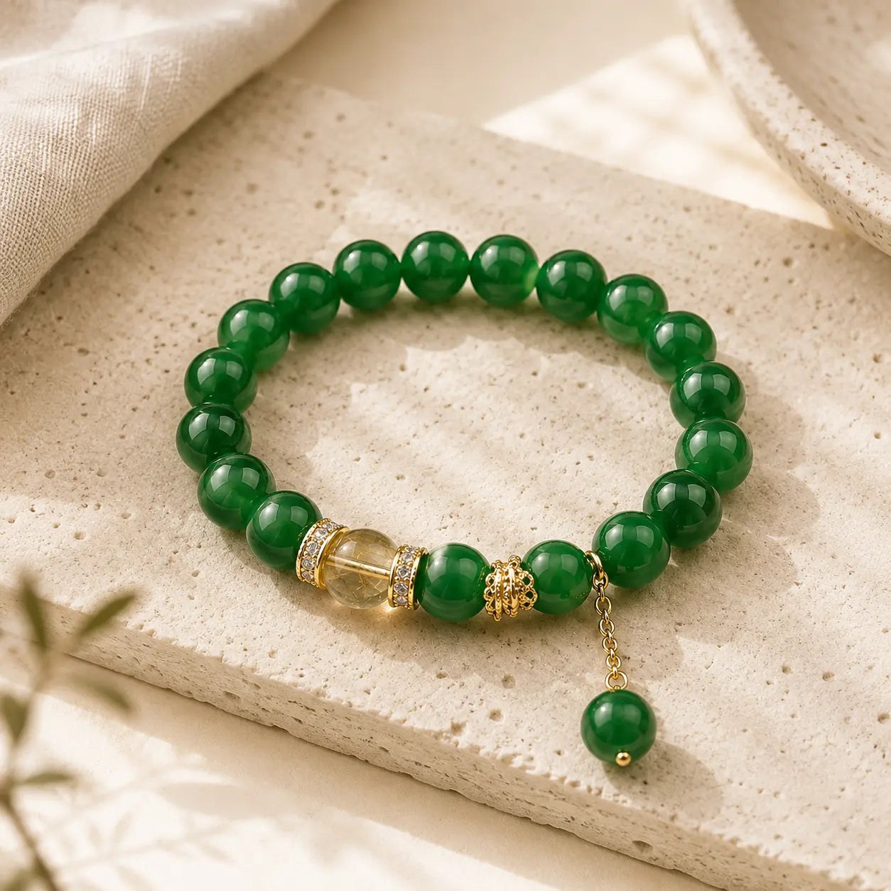 Green Agate Drop Bracelet detail view with agate