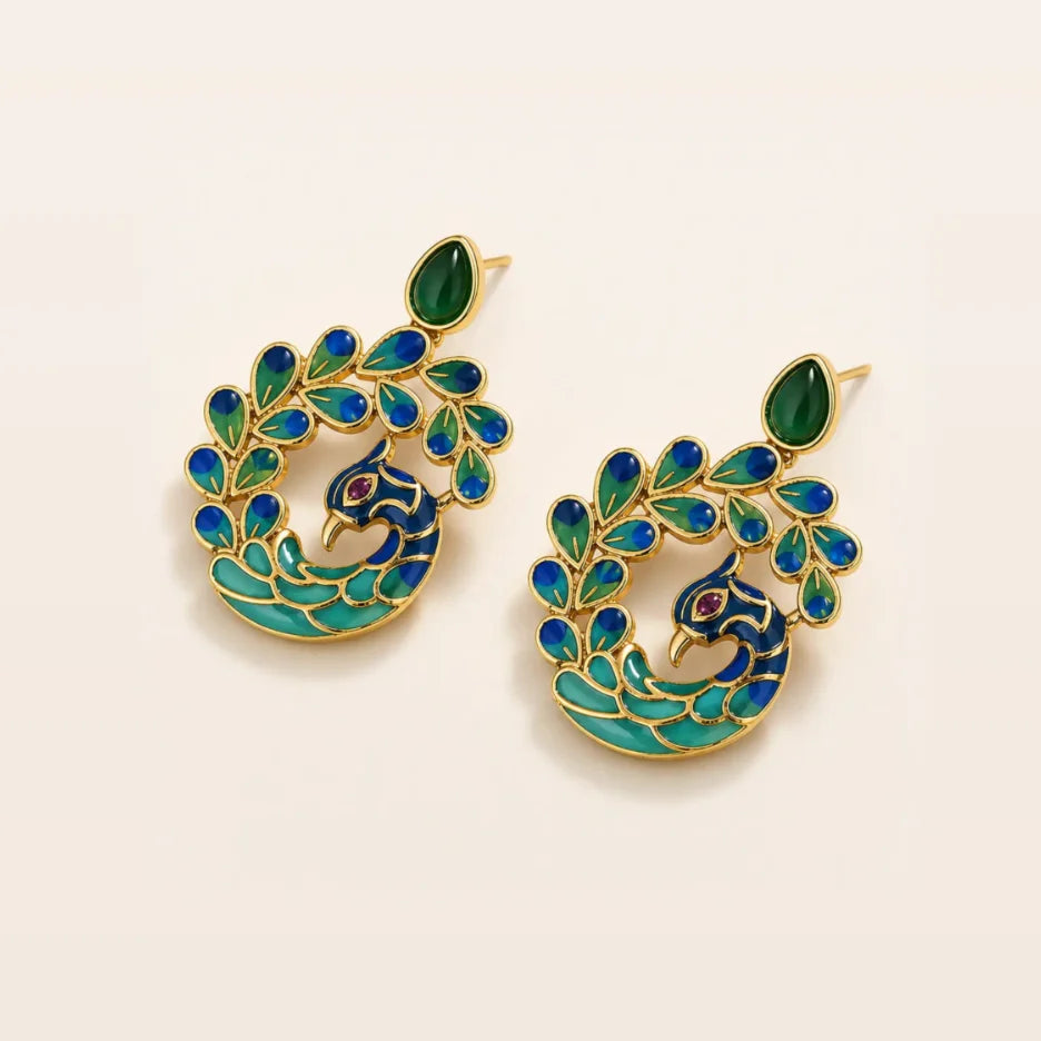 Green Agate Peacock Earrings with agate