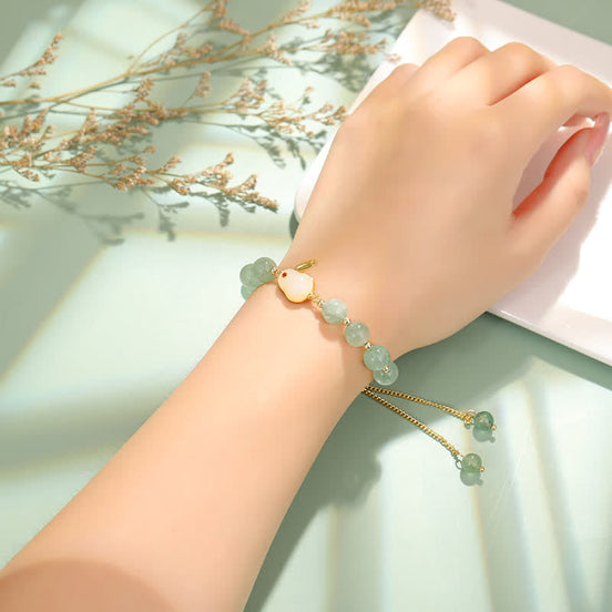 Green aventurine rabbit bracelet worn on the wrist