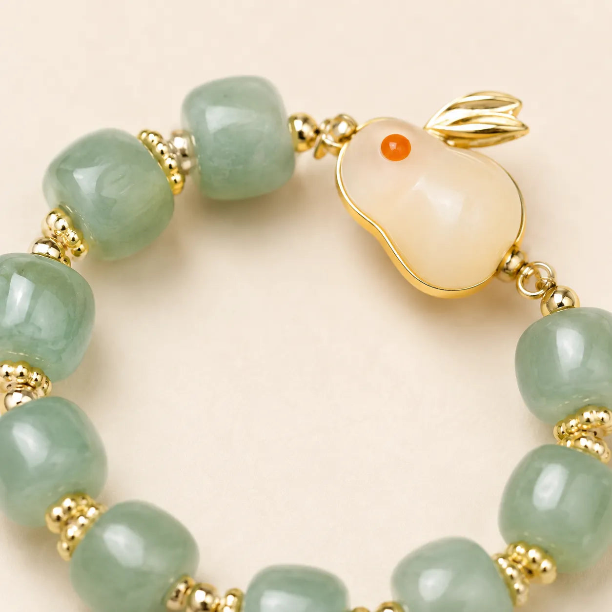 Green Aventurine Rabbit Bracelet shown from another angle