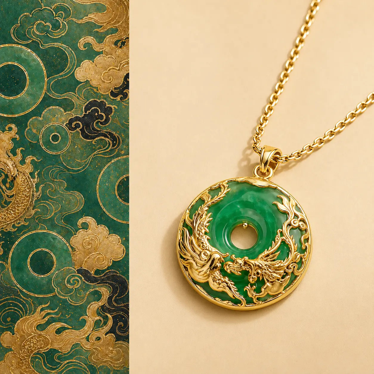Verdant Vitality Dragon Pendant with green jade and gold dragon design by TheFuMaster
