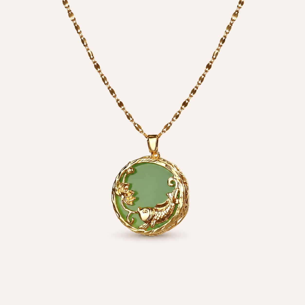 Green Jade Koi Fish Pendant Necklace with green jade and koi