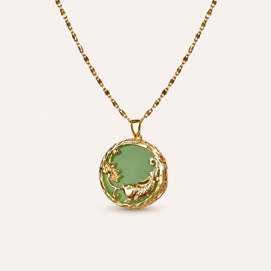 Green Jade Koi Fish Pendant Necklace with green jade and koi