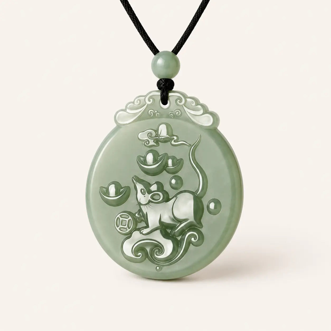 Green Jade Rat Zodiac Pendant with green jade