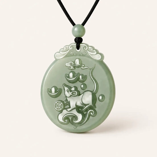 Green Jade Rat Zodiac Pendant with green jade