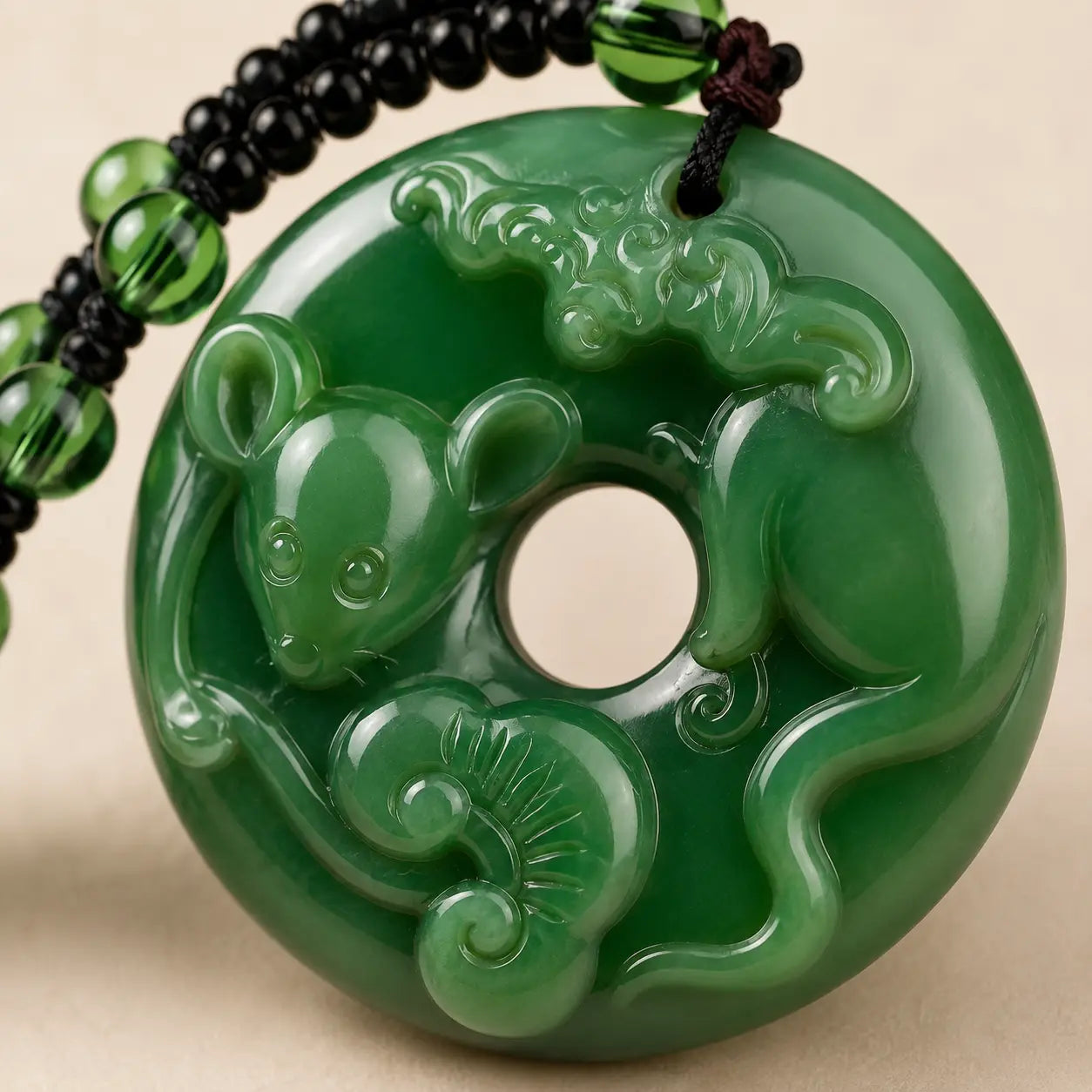 Green Rat Zodiac Safety Pendant shown from another angle