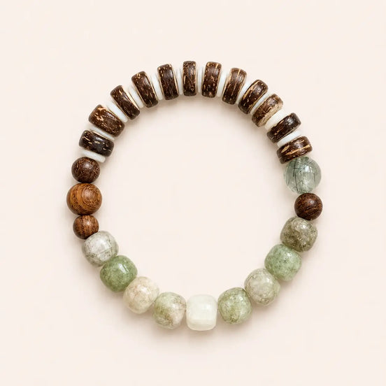Green stone wood bead bracelet by TheFuMaster
