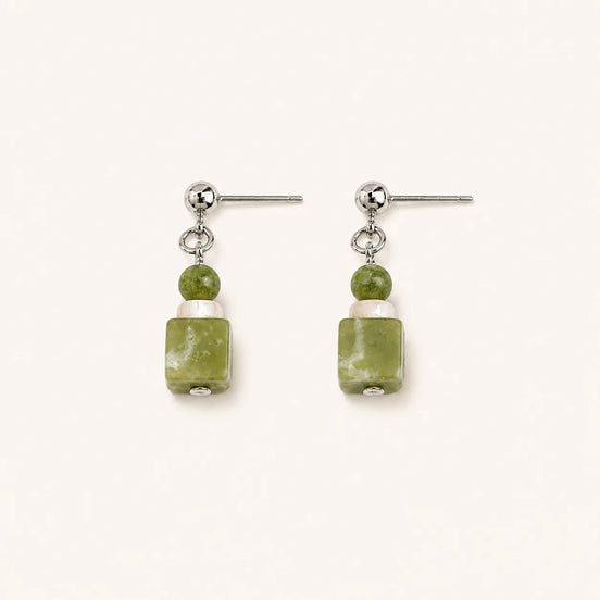 Green Xiuyan Jade Shell Stud Earrings with green jade