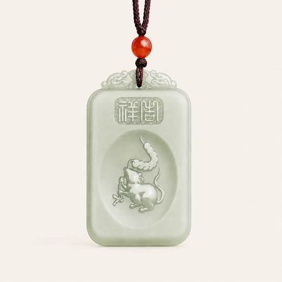 Greenish White Jade Rat Zodiac Guardian Pendant with white jade