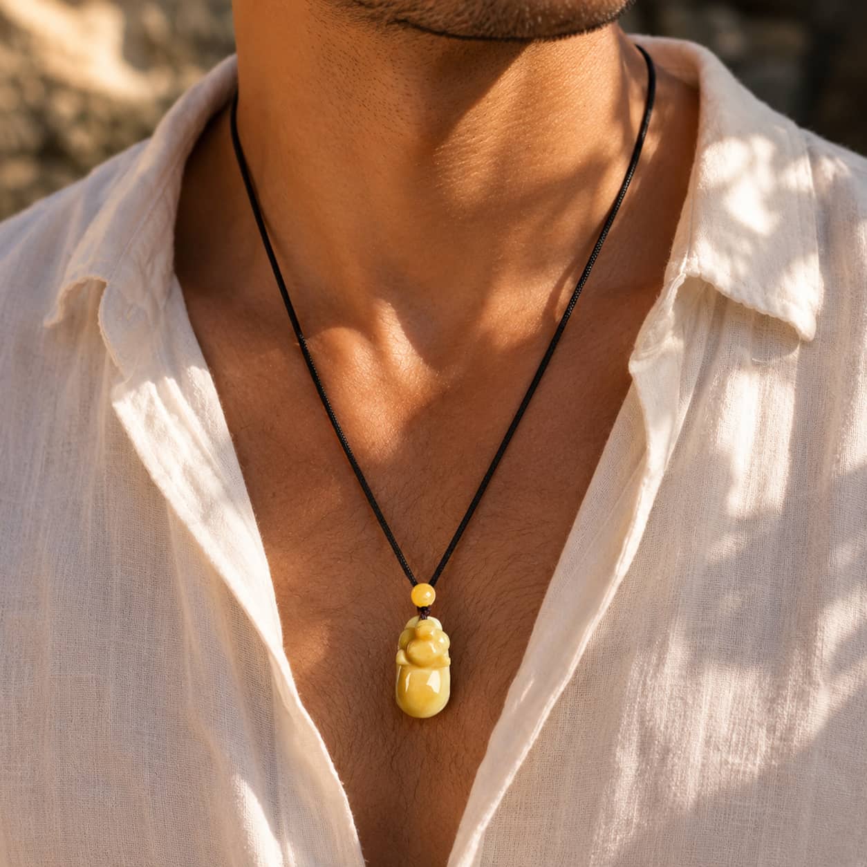 Honey Jade Fortune Pig Pendant alternate view showing rounded jadeite pig form by TheFuMaster