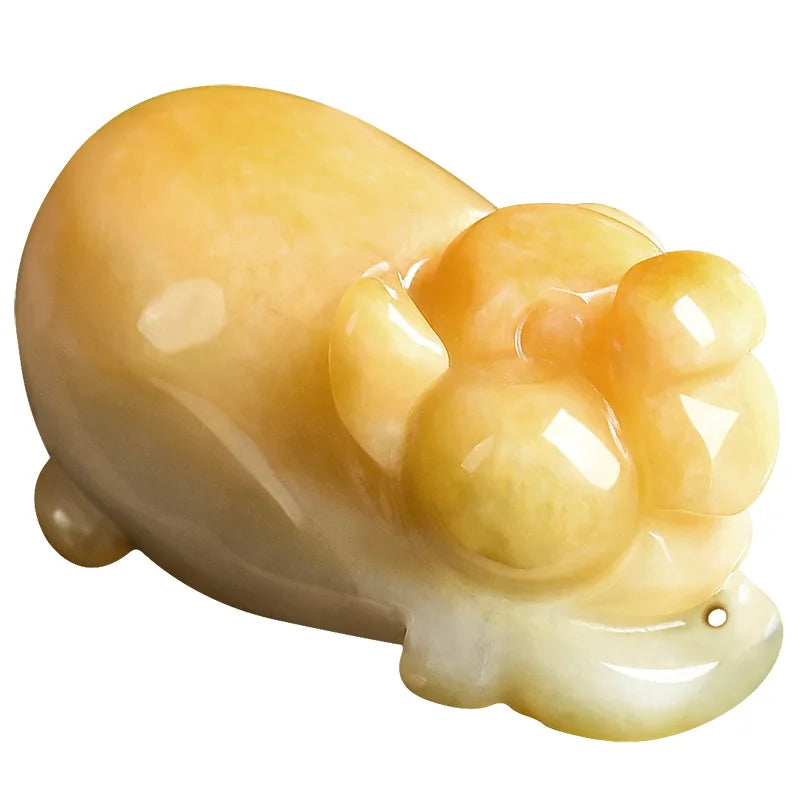 Honey Jade Fortune Pig Pendant close-up with lucky pig carving and polished jade surface by TheFuMaster