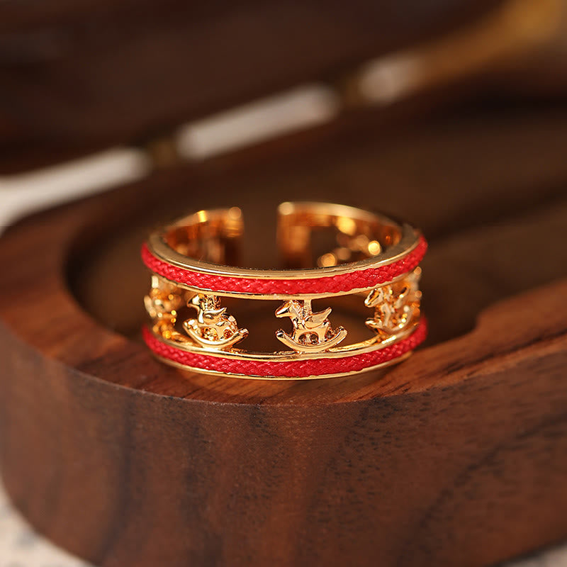 Detail view of Guarded Fortune Horse Year Statement Ring with horse year design