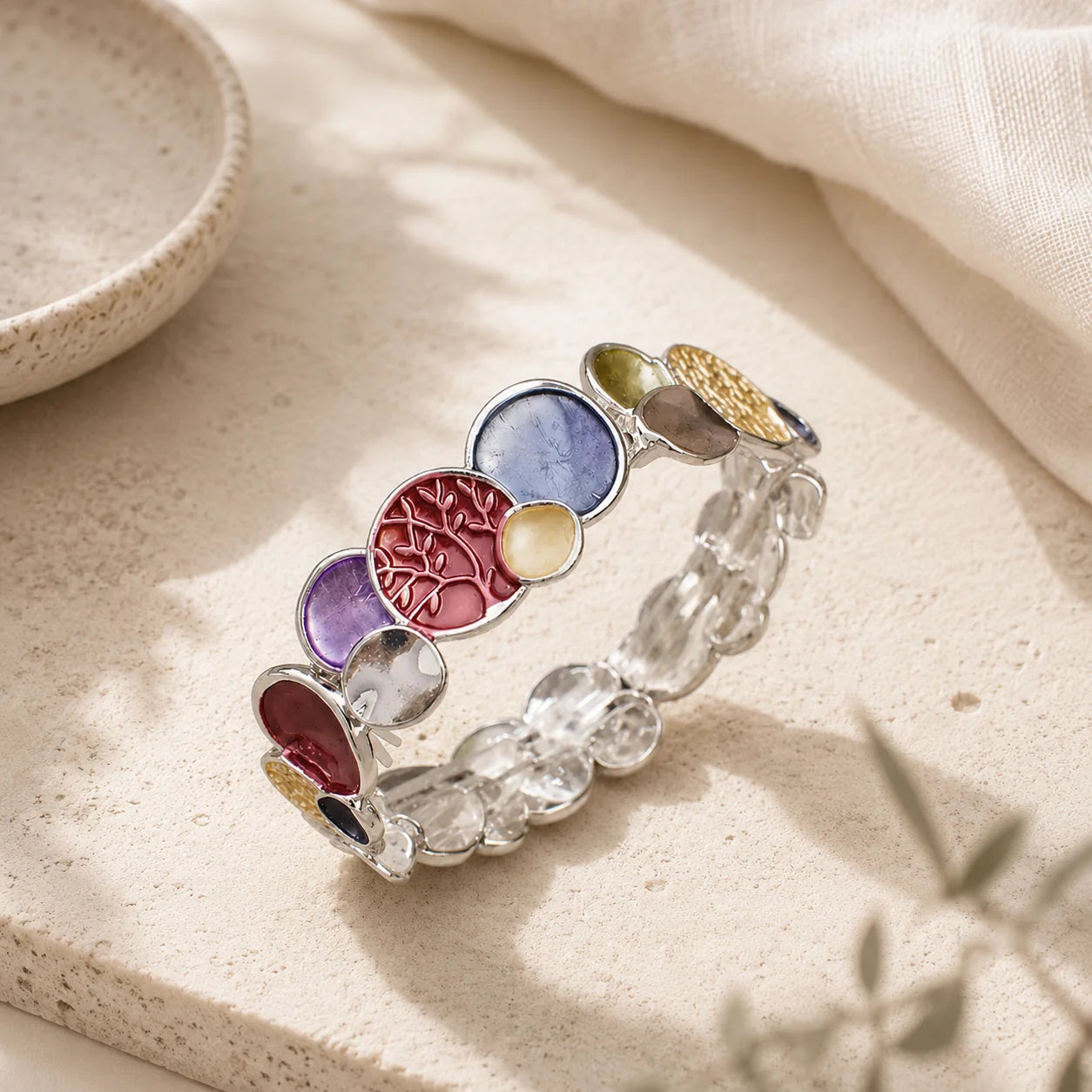 Enamel Geometric Flower Bracelet