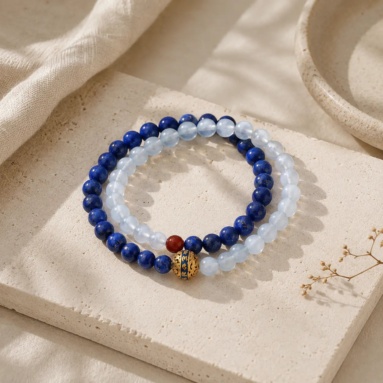 Lapis Lazuli Blue Chalcedony Double Wrap Bracelet