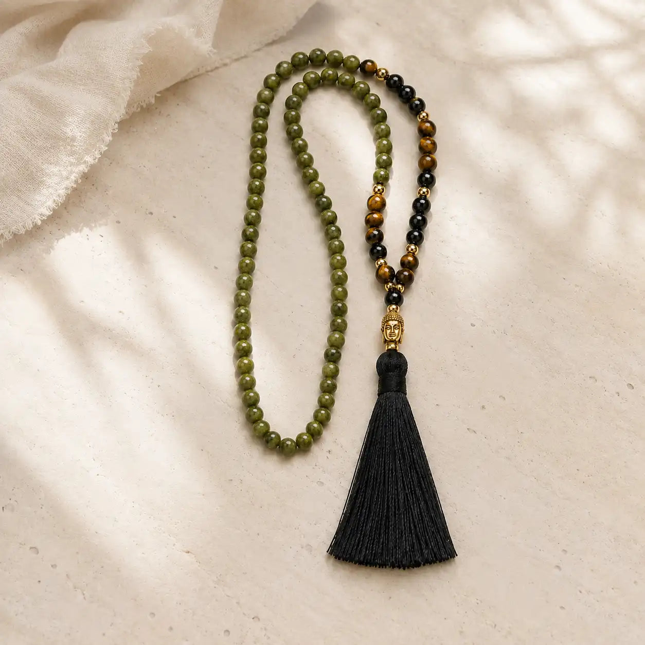 Jade Tiger Eye 108-Bead Necklace