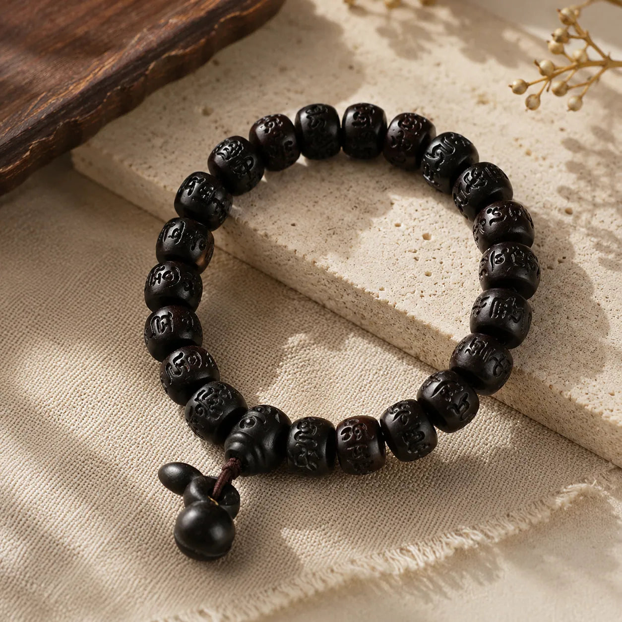 Jujube Wood Carved Symbol Bracelet