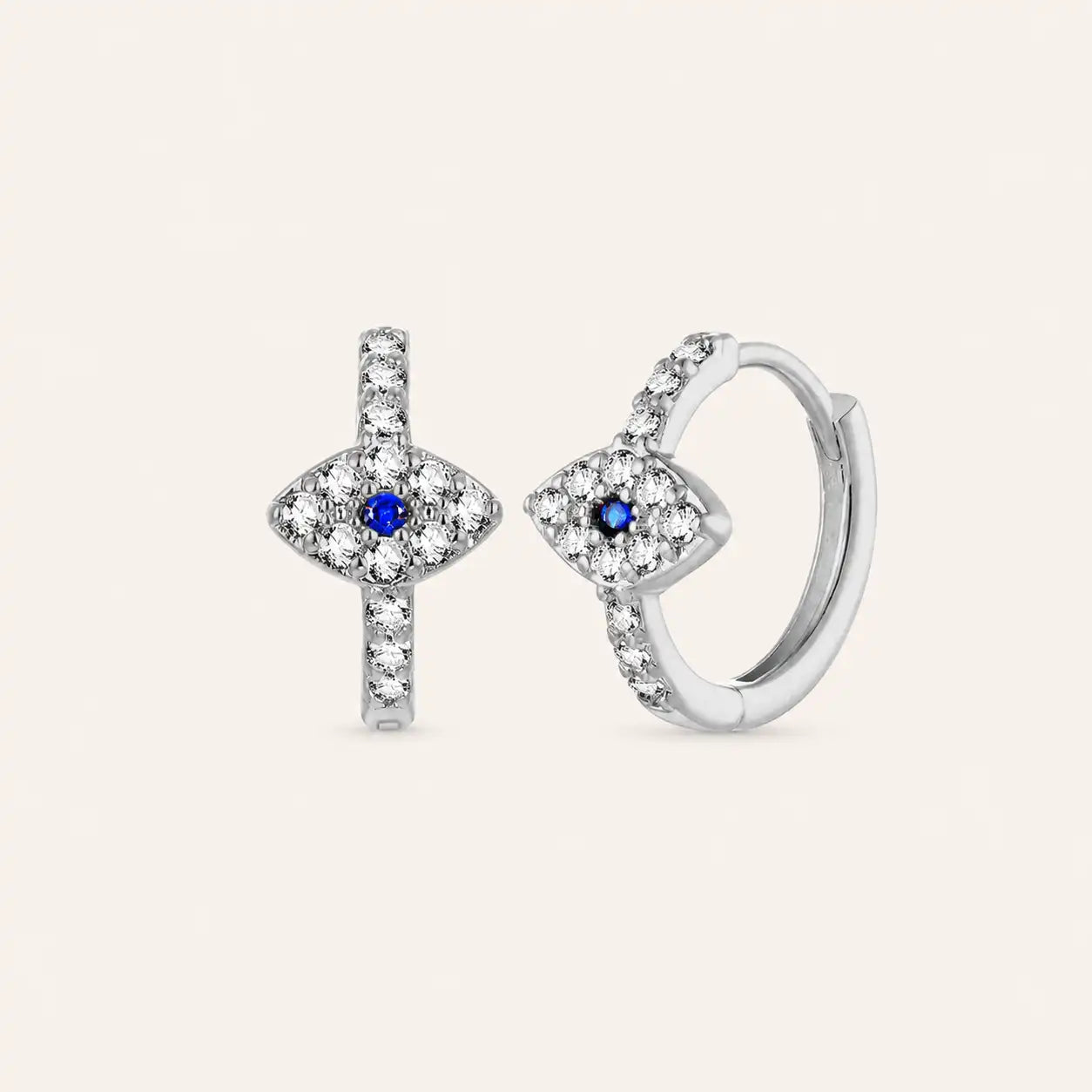 Silver Evil Eye Huggie Earrings