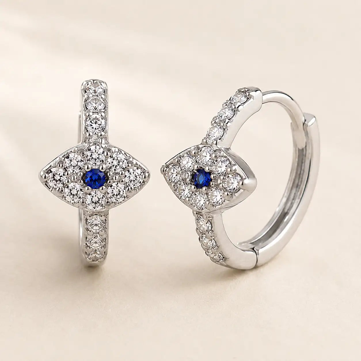 Silver Evil Eye Huggie Earrings