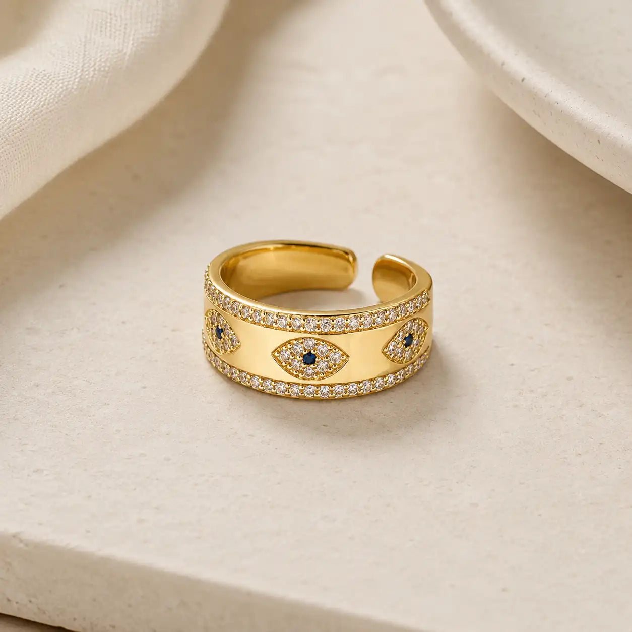 Gold Evil Eye Open Ring