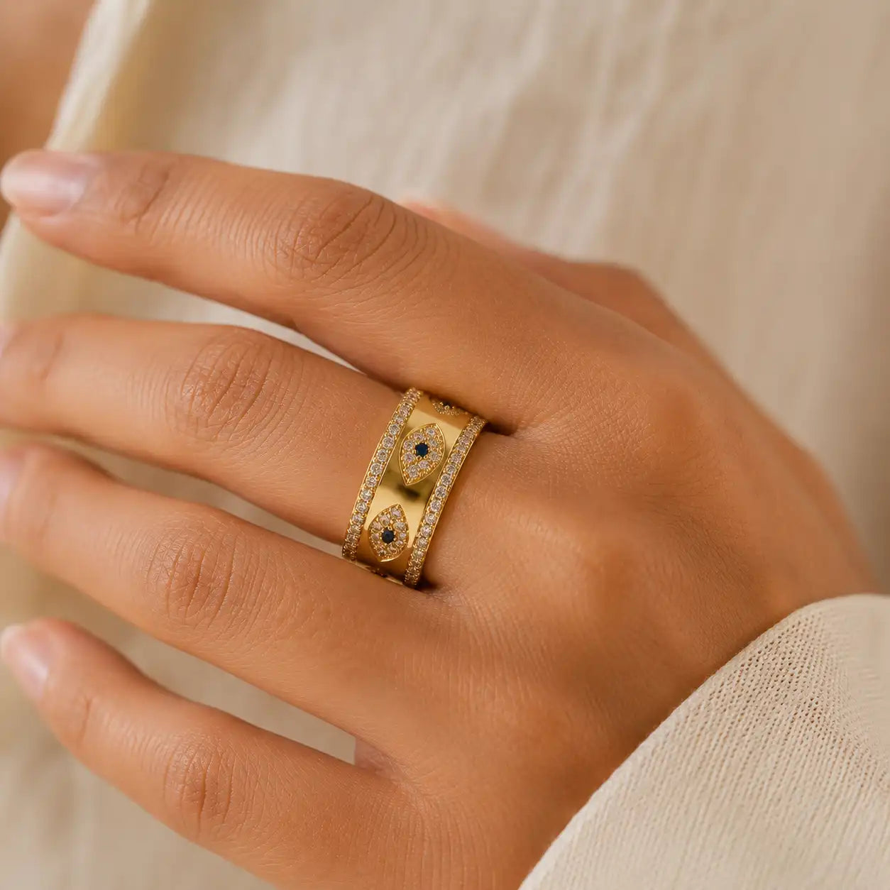 Gold Evil Eye Open Ring