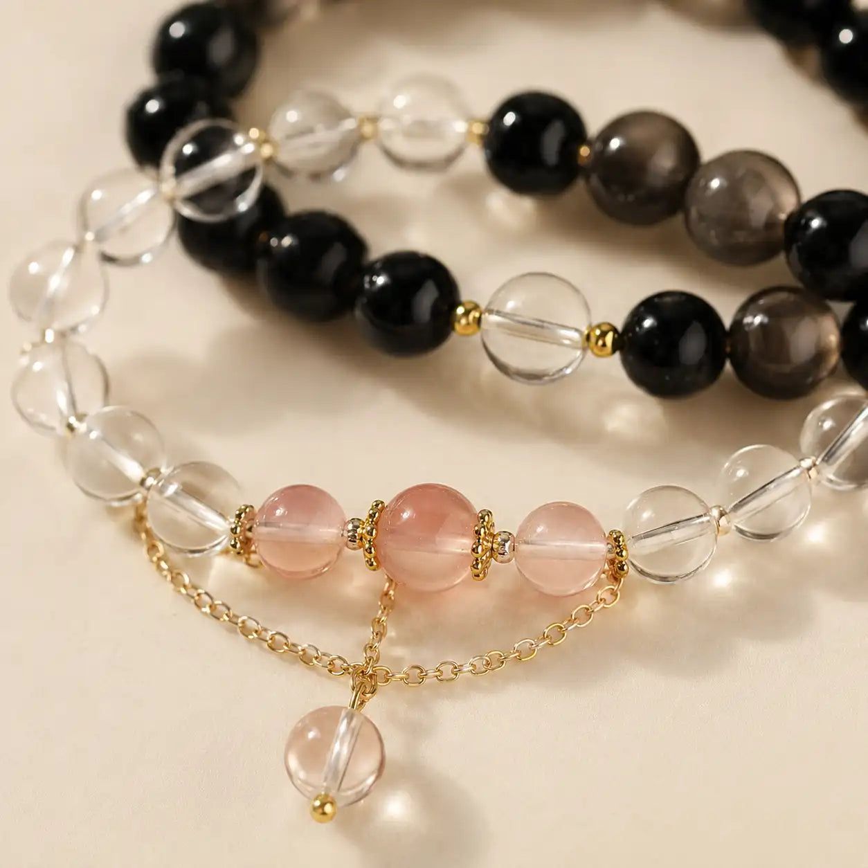 Dark and Light Obsidian Crystal Bracelet