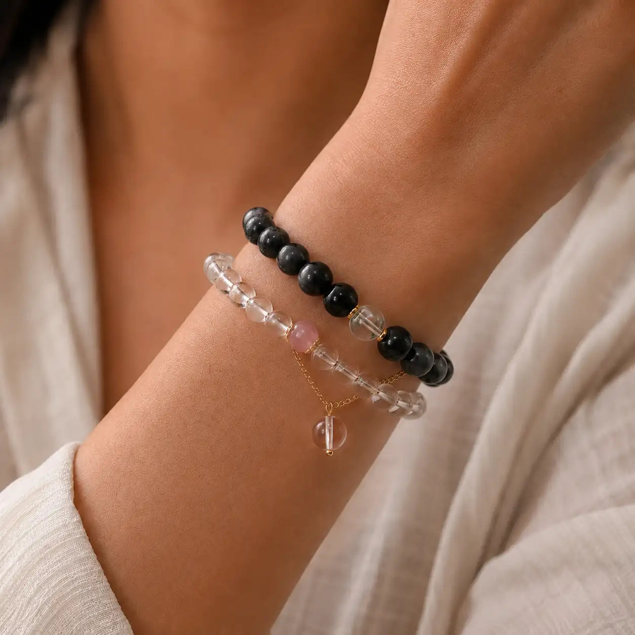 Dark and Light Obsidian Crystal Bracelet