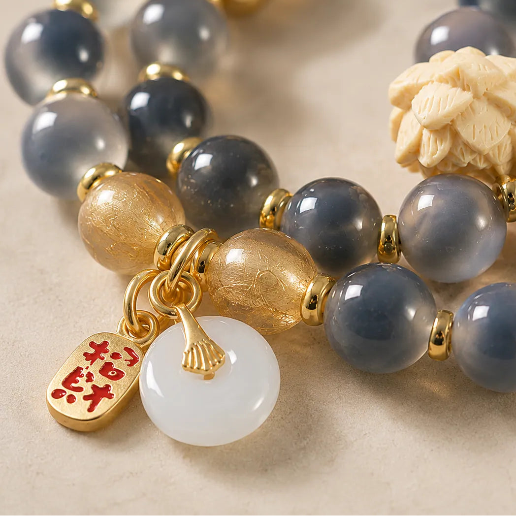 White Sugar Agate Lotus Bracelet