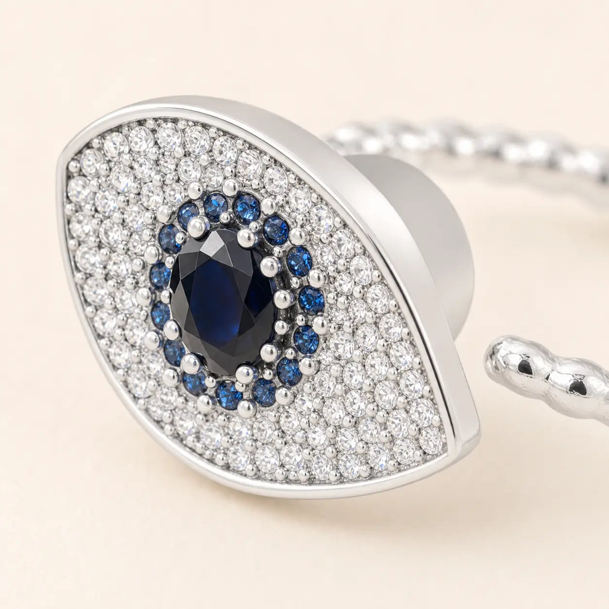 Silver Evil Eye Open Ring