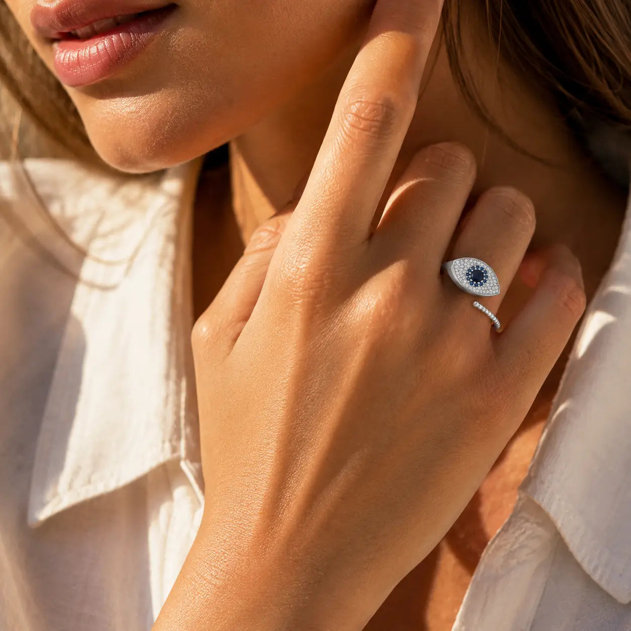 Silver Evil Eye Open Ring