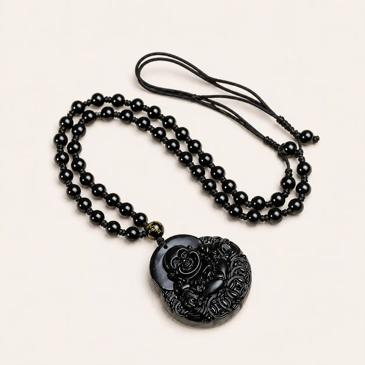 Obsidian Laughing Fortune Symbol Pendant
