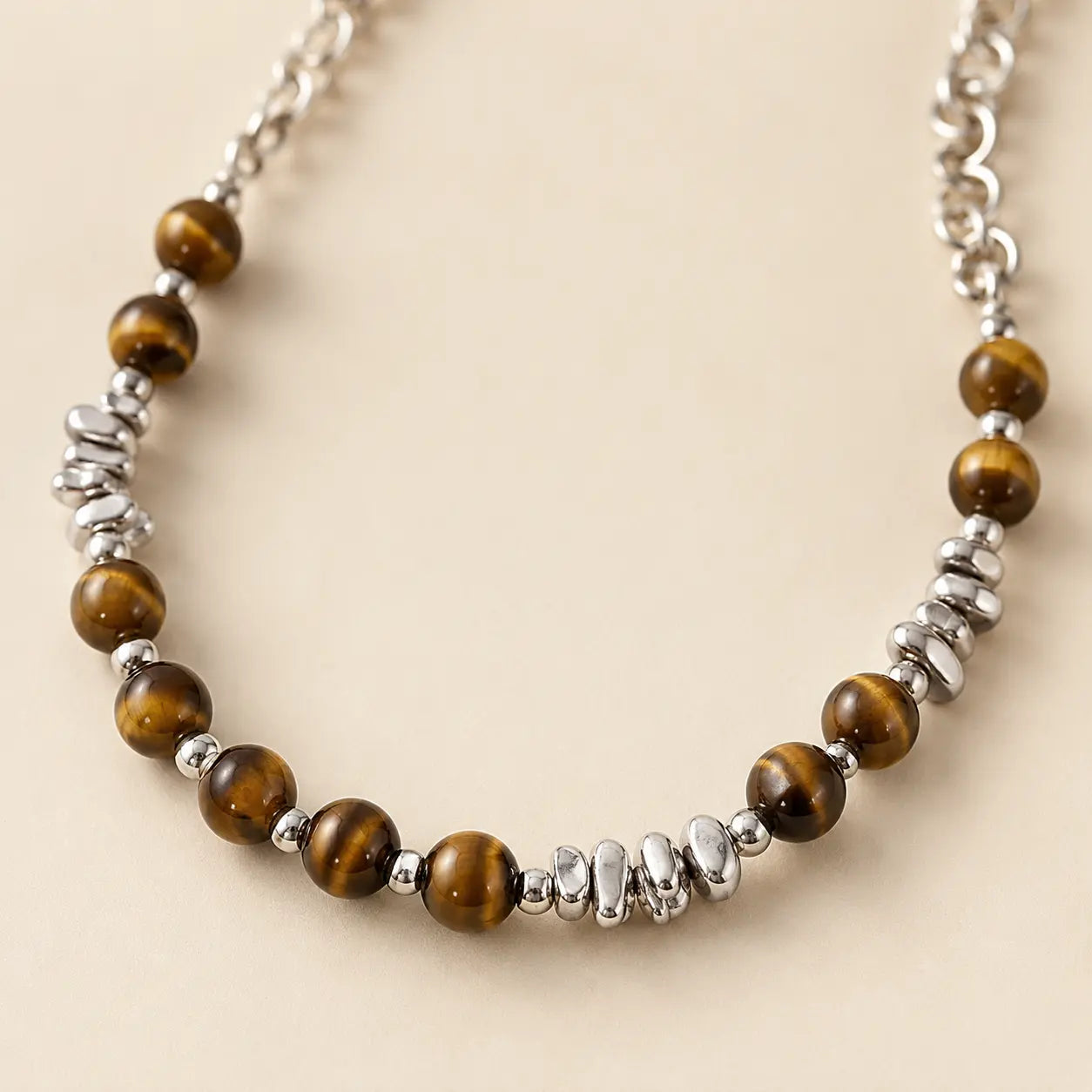 Tiger Eye Silver Bead Protection Necklace