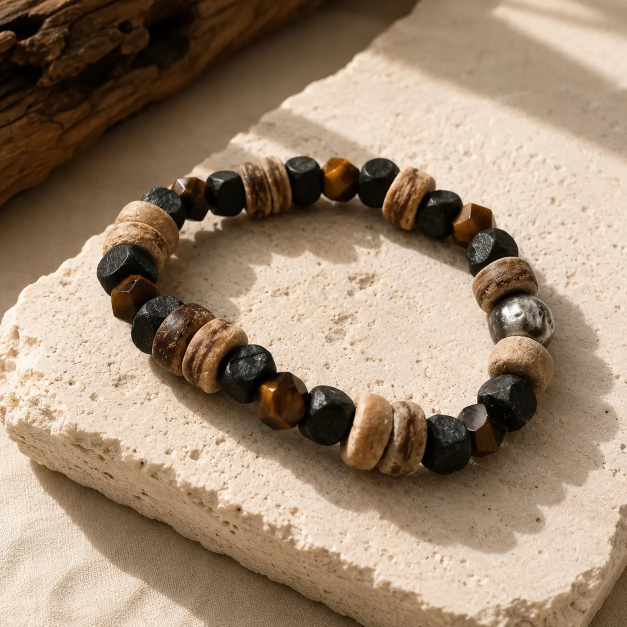 Brown Eye Wood Stone Protection Bracelet