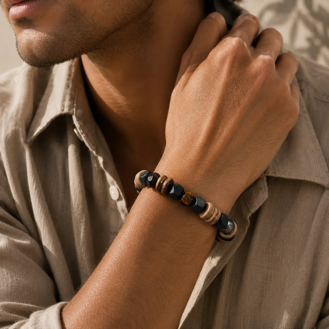 Brown Eye Wood Stone Protection Bracelet