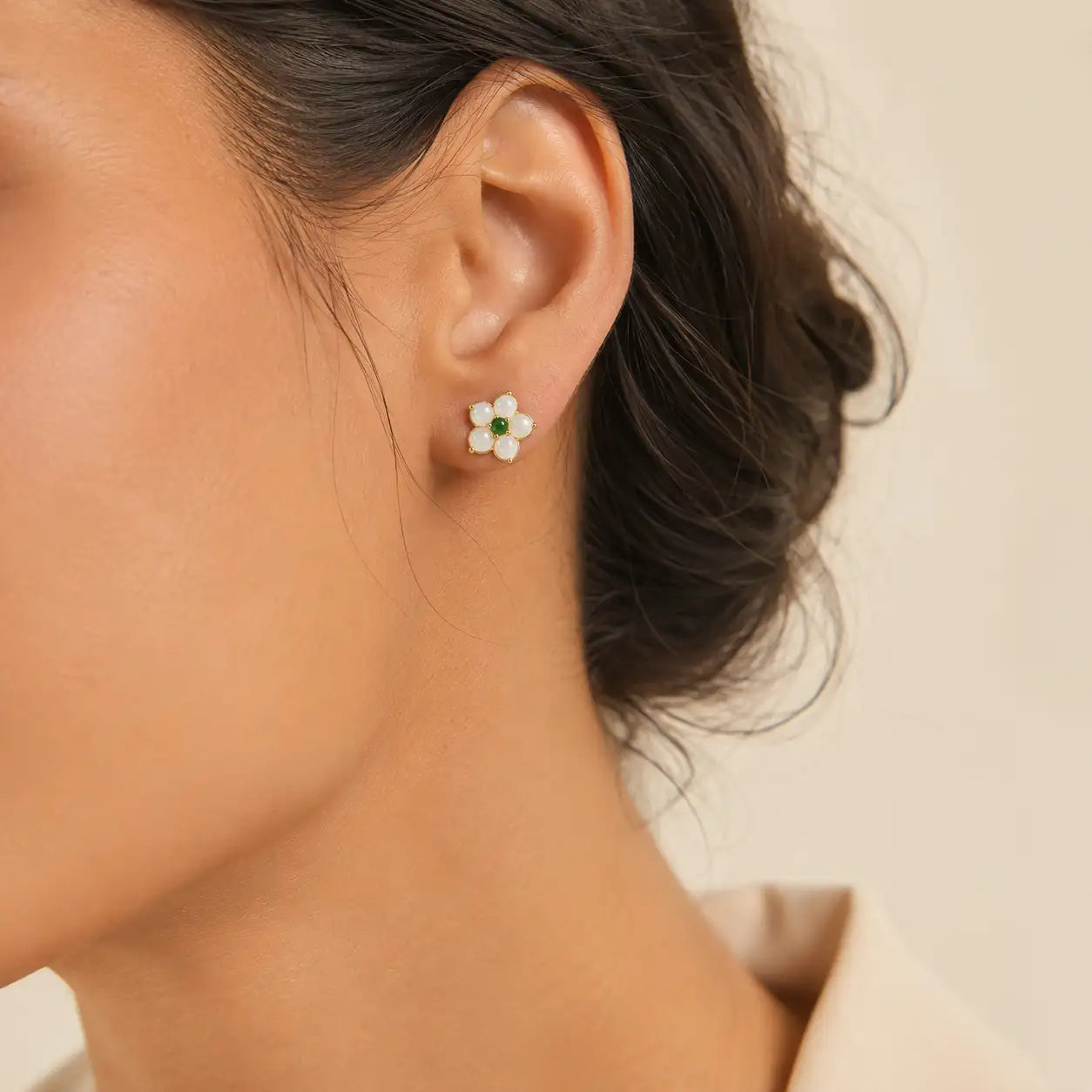 Jade Four-Petal Stud Earrings
