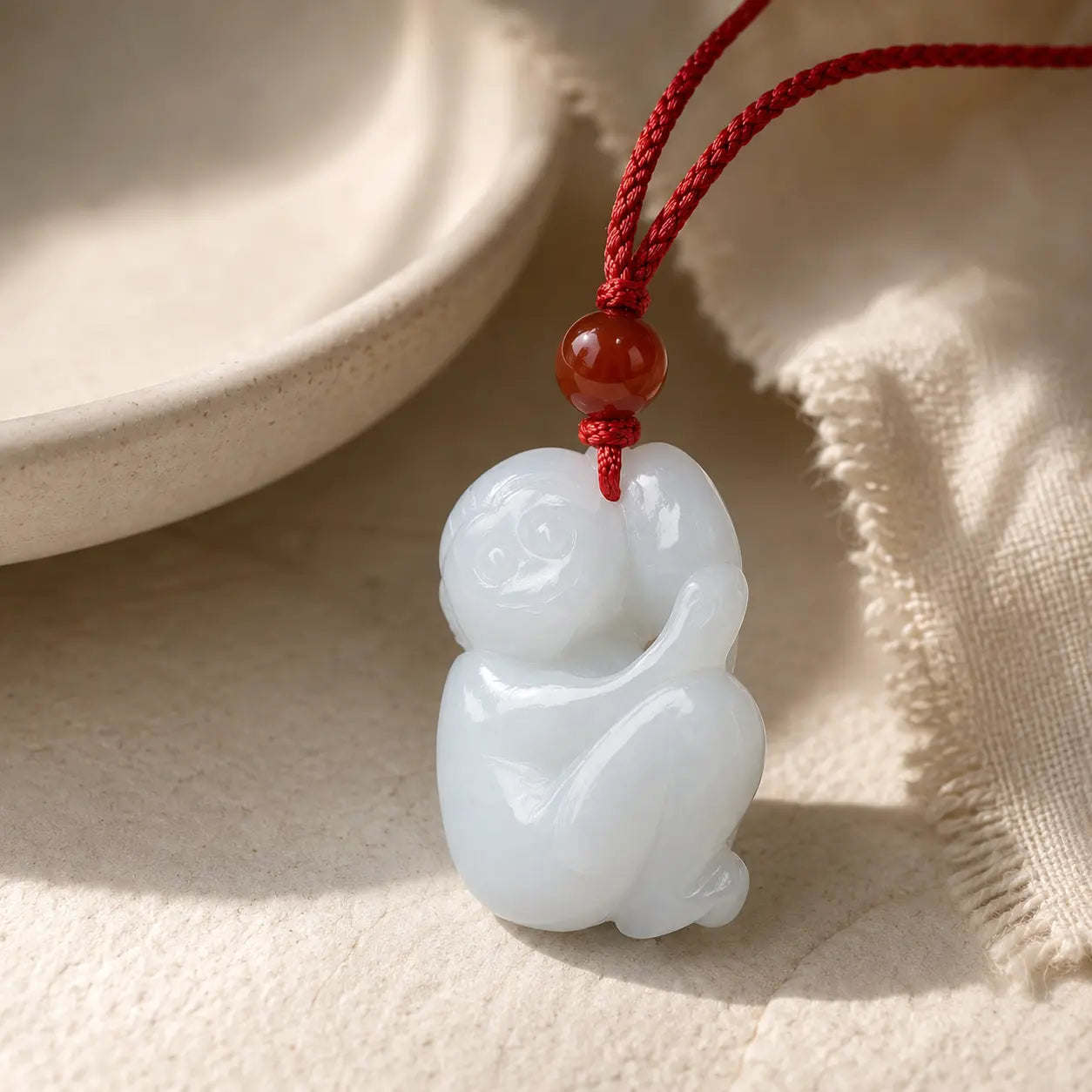 White Jade Monkey Zodiac Pendant