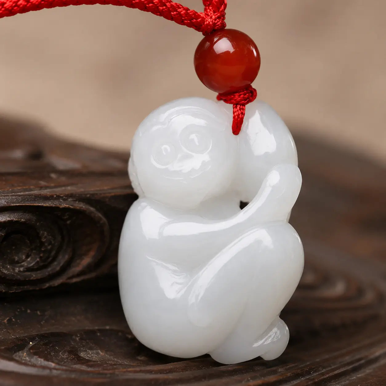White Jade Monkey Zodiac Pendant