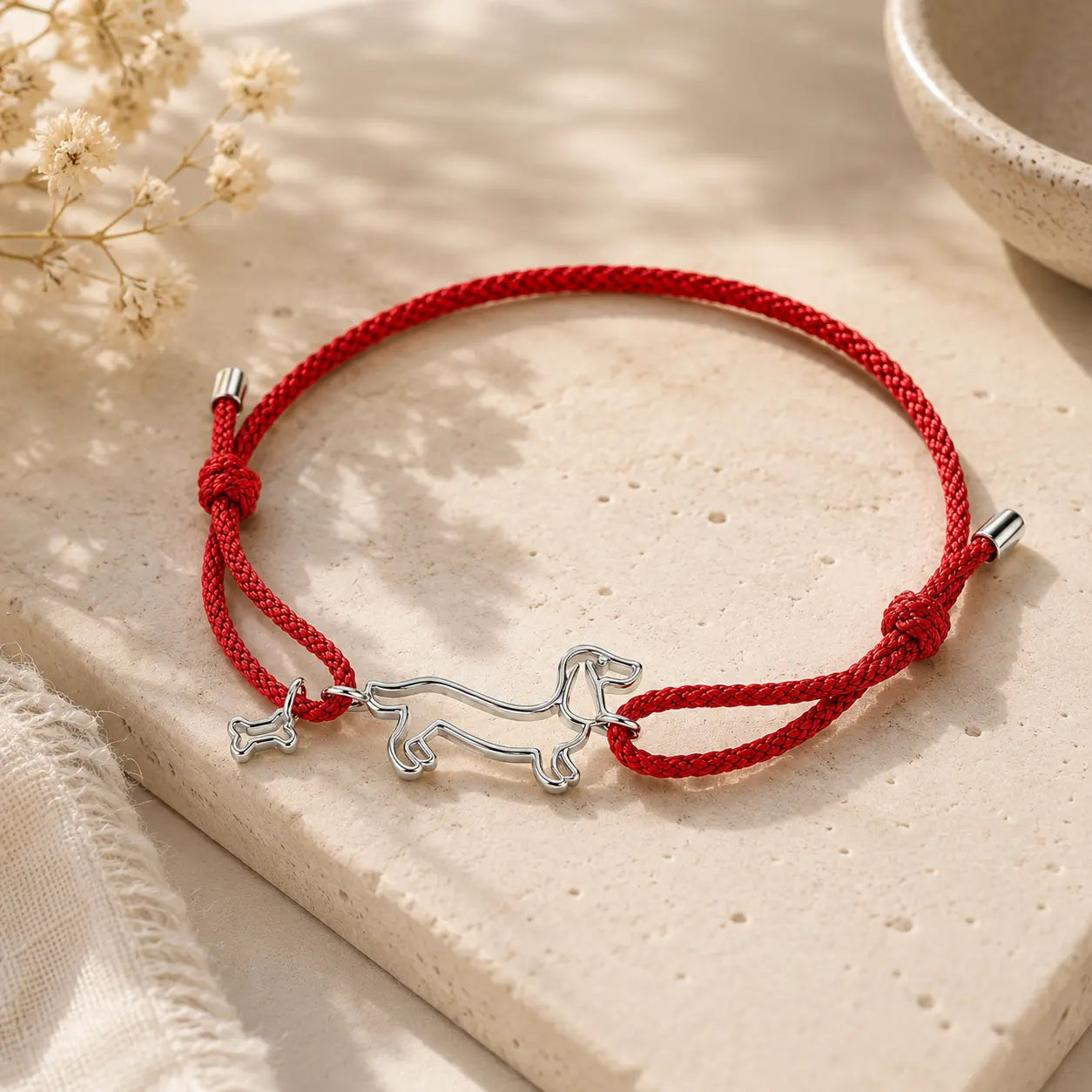 Red Cord Dachshund Dog Bracelet