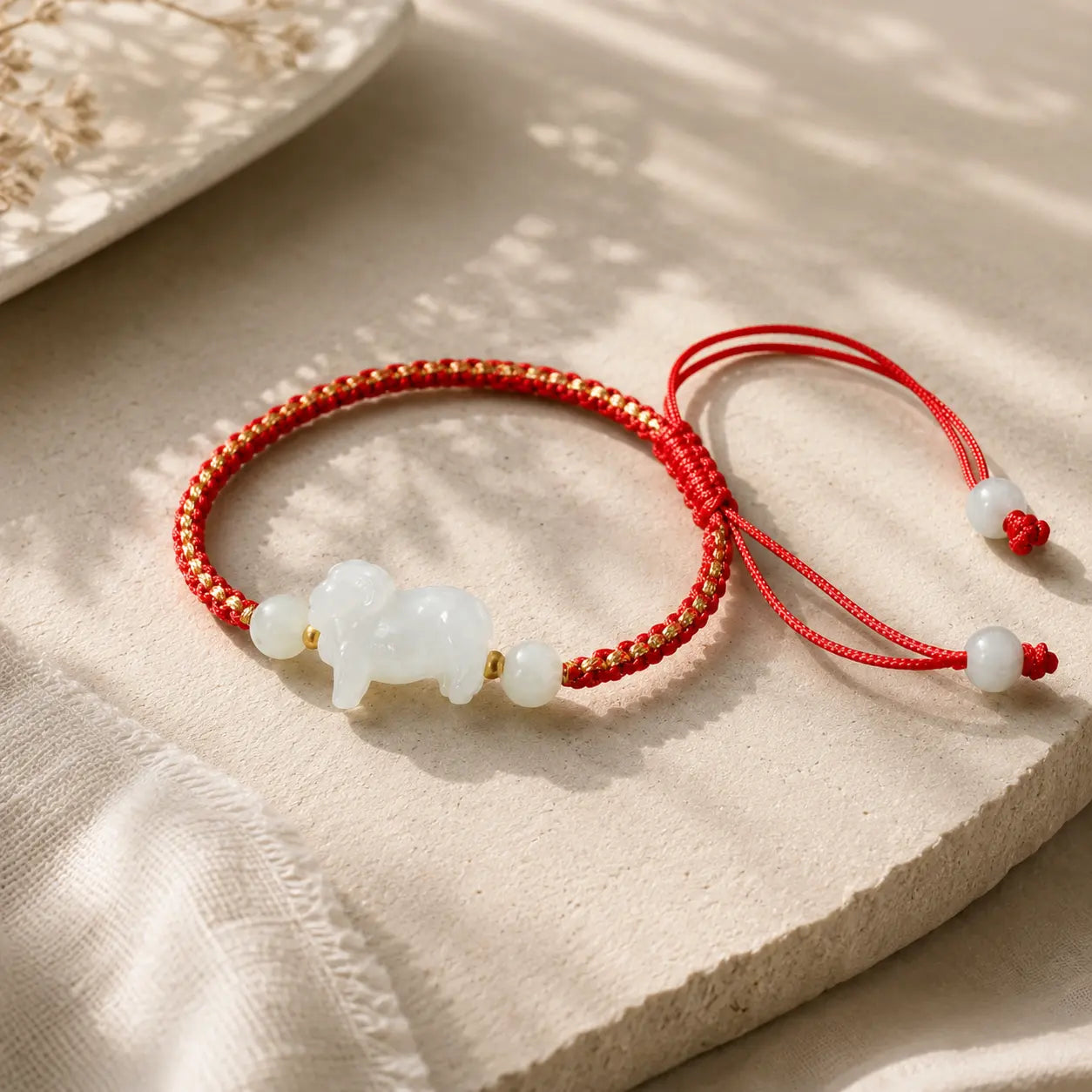 Red Cord Jade Goat Zodiac Bracelet