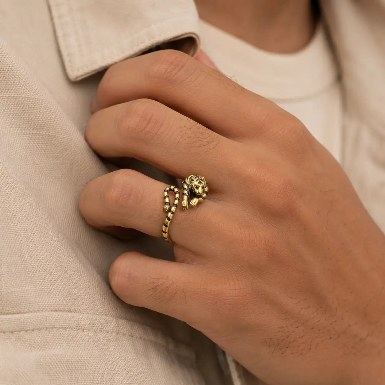 Gold Zodiac Tiger Adjustable Open Ring