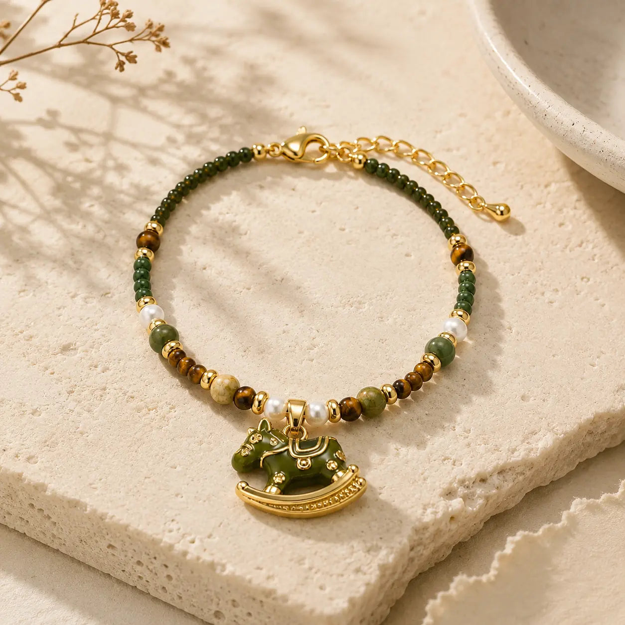 Enamel Horse Pearl Bracelet