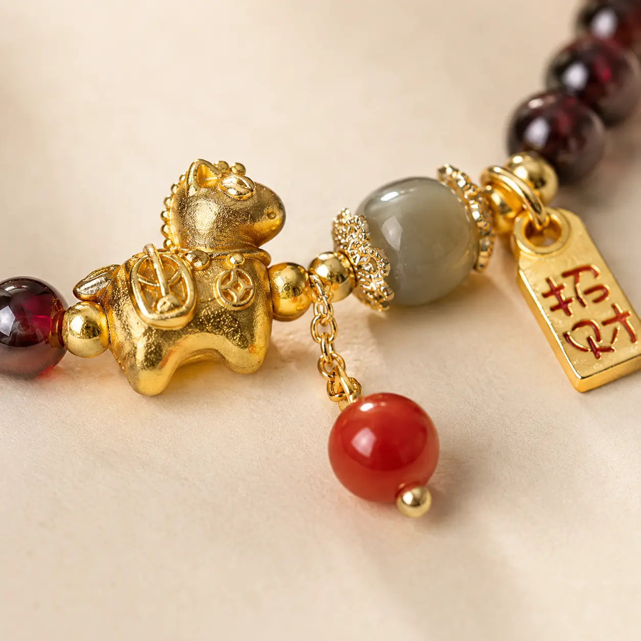 Garnet Horse Charm Bracelet